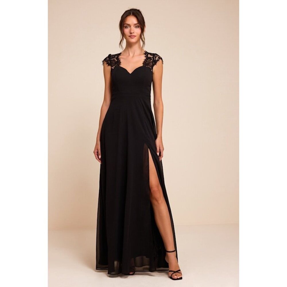 Lulus Momentous Moments Black Lace Backless Maxi Dress - Size M